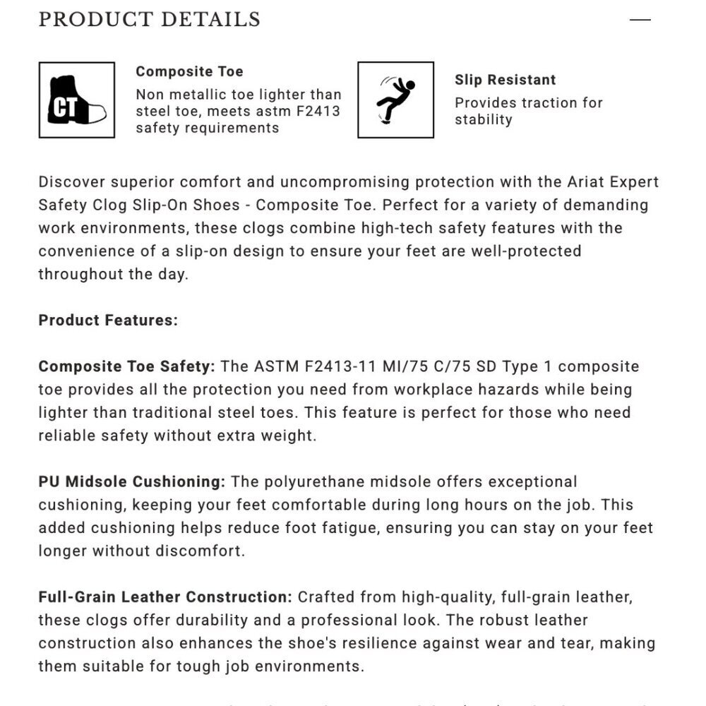 Ariat Expert Safety Clogs Slip On Shoes Composite Toe Leather Black Womens 10 - Picture 10 of 12